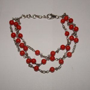 925 SS Red Beaded Triple Row Bracelet